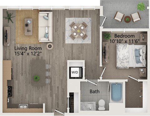 Floor plan for 1 bed, 1 bath, 823 sqft